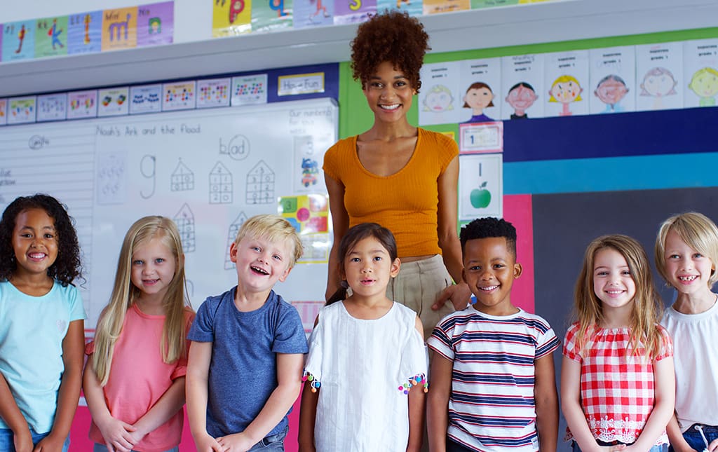 Teacher and students in a classroom