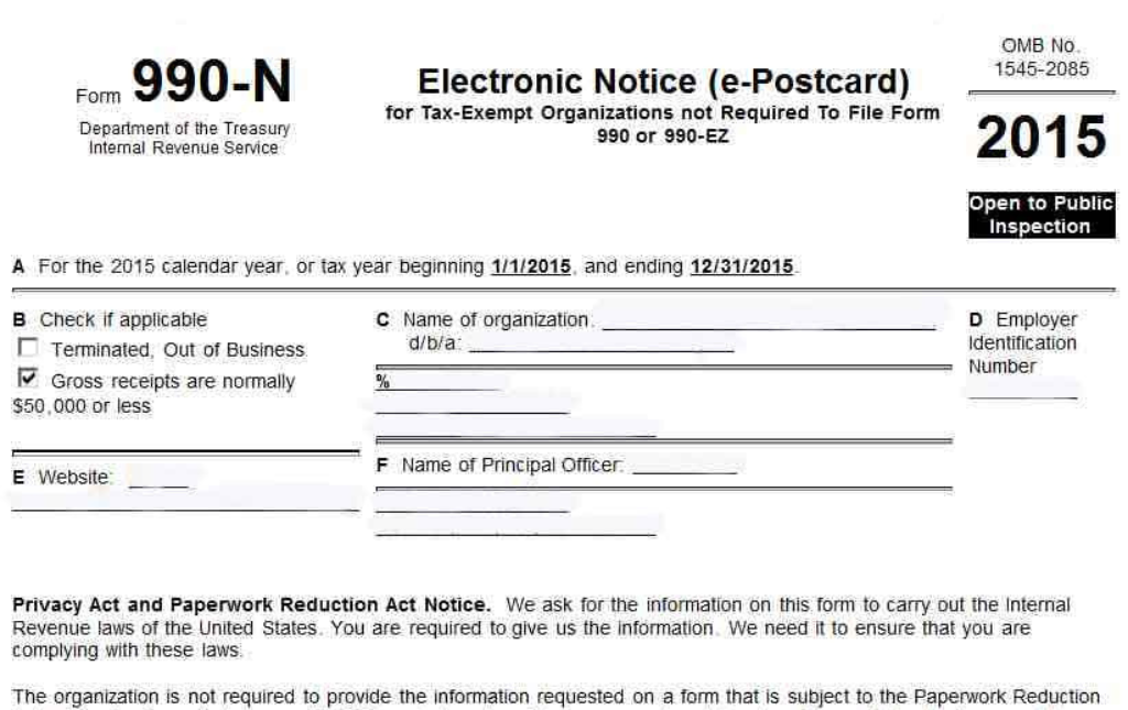 IRS Form 990-N e-Postcard