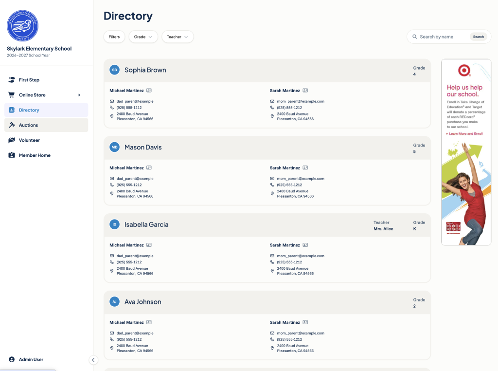 parent and volunteer directory in futurefund